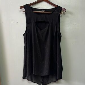 Black Sleeveless Open Back Keyhole Front FlowyTop with Sparkles Size 1 = 14/16